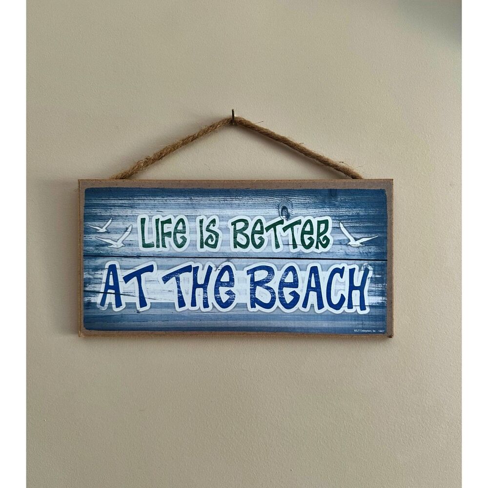 Wood Hanging Wall Art Plaque "Life is better at the beach" Ocean Beach house Dec